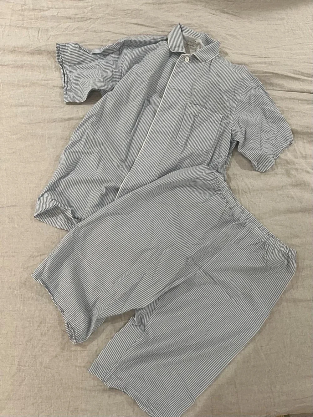 MUJI Light Blue Side Seamless Seersucker Pajamas 100% cotton, men’s sleepwear